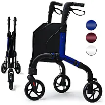 Andador de 3 Rodas para Idosos, Leve e Dobrável, Com Bolsa de Armazenamento, Auxílio à Mobilidade para Idosos, Retaoldth, Azul