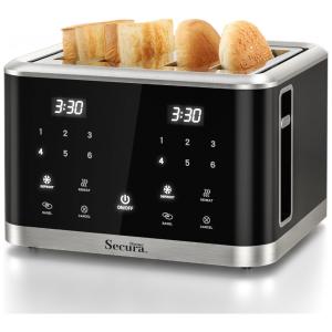 Torradeira Elétrica 4 Fatias com Tela Digital, 6 Níveis de Tostagem e Temporizador Digital, 1600W, Secura, Preta