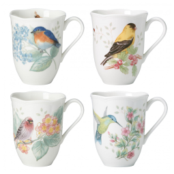 Conjunto de Canecas, Tema de Floral com 4 Peças, Capacidade 350mL e Material de Porcelana, Lenox 882795, Branca Colorida