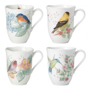 Conjunto de Canecas, Tema de Floral com 4 Peças, Capacidade 350mL e Material de Porcelana, Lenox 882795, Branca Colorida