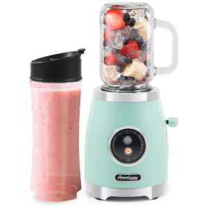 Liquidificador para Vitaminas com Jarra de Vidro 500 mL e Copo Portátil, 300W, 110v, AMERICANA Retro Personal Blender, Azul