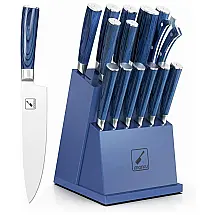 Conjunto de Facas com Bloco de Bancada e Cabo Ergonômico, 16 Peças, IMARKU, Azul