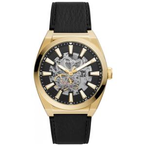 Relógio Masculino Automático Mostrador Mecânico com Pulseira de Couro, Fossil ME3208, Dourado e Preto