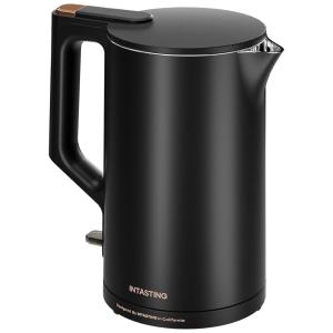 Chaleira Elétrica 1,5L com Parede Dupla, Aquecimento Rápido e Desligamento Automático, 110V 1500W, INTASTING KD2028S, Preta