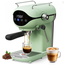 Nesskoko Máquina de Espresso Semiautomática Verde com Vaporizador, Tela Touch e 20 Bar de Pressão