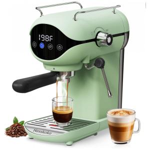 Nesskoko Máquina de Espresso Semiautomática Verde com Vaporizador, Tela Touch e 20 Bar de Pressão