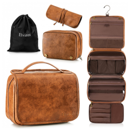 Necessaire Masculina de Couro, 3 em 1, ELVIROS, Marrom