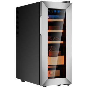 Umidor para Charutos Elétrico 35L até 250UN com Controle de Umidade Ajustável e e Higrômetro de Gaveta, 110V, KingChii, Prata e Preto