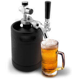 Chopeira Portátil 1.8L com Torneira e Regulador de CO2, Aço Inoxidável, NUTRICHEF PKBRTP60, Preto