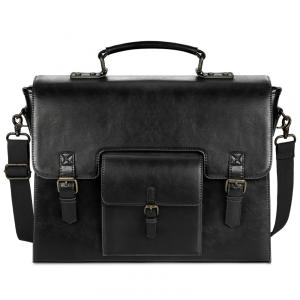 Bolsa Maleta de Couro Sintético Unissex para Laptop, KTMOUW, Preto