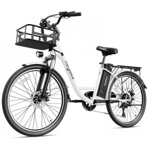 Bicicleta Elétrica para Adultos até 64km com 7 Velocidades, Bateria Removível, 36V 350W, Heybike, Branca