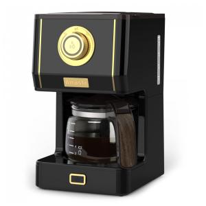 Máquina de Café Expresso Retrô 370mL com 3 Modos de Preparo, 110V, Amaste, Preta e Dourada