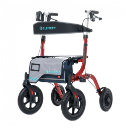 Andador All-Terrain Rollator com Assento, Rodas Dianteiras de 30 cm Não Pneumáticas, Design Dobrável e Compacto, ELENKER, Vermelho