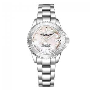 Relógio Masculino Stuhrling Depthmaster 3950L 32mm Mostrador Branco Pulseira Aço Inoxidável Prata