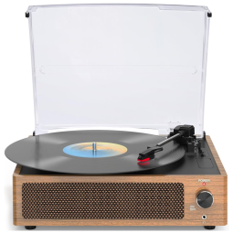 Toca-discos Vintage para Vinil com Alto-falantes e Bluetooth sem Fio BT - Marrom Claro,WOCKODER
