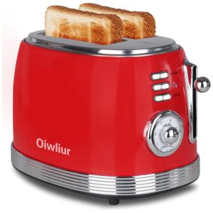 Torradeira Elétrica Retrô 2 Fatias 6 Níveis de Tons, 850W, 110v, OIWLIUR BT T03, Vermelho