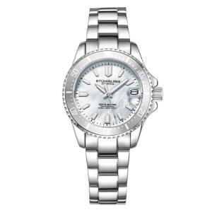 Relgio masculino Depthmaster 3950AL 32mm, mostrador prateado, pulseira em ao inoxidvel e fivela, da marca Stuhrling.