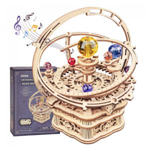 Quebra Cabeças 3D Caixa de Música Mecânica para Crianças e Adultos, 84 Peças, ROKR RLCA AMK51, Marrom