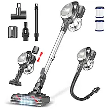 Aspirador de Pó sem Fio com Acessórios, Farol de LED e Sucção Potente 25000PA Ideal para Pets, 110V 250W, ALEMA, Cinza