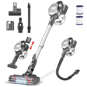 Aspirador de Pó sem Fio com Acessórios, Farol de LED e Sucção Potente 25000PA Ideal para Pets, 110V 250W, ALEMA, Cinza