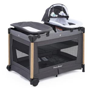 Berço Cercado Portátil com Colchão Dobrável, Trocador Grande e Centro de Puericultura Removível, Pamo Babe, Preto