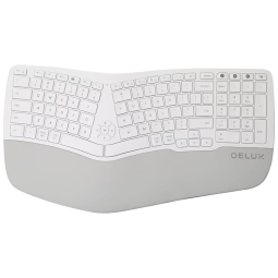Teclado Ergonômico Sem Fio Recarregável Reduz a Tensão das Mãos com Descanso de Pulso, DELUX GM902 White, Branco