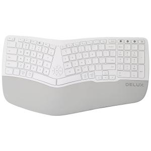 Teclado Ergonômico Sem Fio Recarregável Reduz a Tensão das Mãos com Descanso de Pulso, DELUX GM902 White, Branco