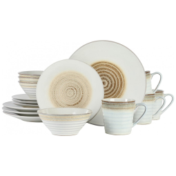 Aparelho de Jantar 16 Peças em Cerâmica com Relevo e Esmalte Reativo, Gibson Elite Spiral, Bege