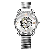 Relgio Automtico Stuhrling 3991M, Mostrador Prateado 36mm, Pulseira de Ao Inoxidvel Prata com Fivela Dobrvel.
