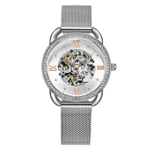 Relgio Automtico Stuhrling 3991M, Mostrador Prateado 36mm, Pulseira de Ao Inoxidvel Prata com Fivela Dobrvel.