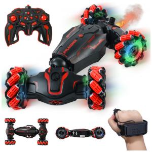 Carrinho de Controle Remoto e Sensor de Gestos com Rotação de 360, Luzes e Música, Atlasonix, Preto e Vermelho