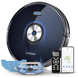 Aspirador de Pó Robô Inteligente e Automático com AutoCarga Alexa Controle por APP 2500Pa, 110v, LARESAR Grande 1, Azul