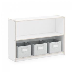 Estante baixa Guidecraft EdQ Two Shelf Open Storage 30" Branca com 2 prateleiras abertas e 3 caixas de tecido 107cm