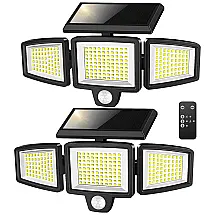 Luminária Solar Externa 2500 Lumens com Sensor de Movimento e Controle Remoto, 2 Unidades, WWIMY 8330D 210R, Preto