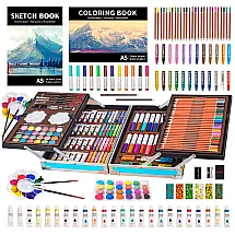 Kit Lápis de Cor Profissional KINSPORY com Maleta de Madeira 139 peças Tintas Acrílicas, Aquarela, Marrom