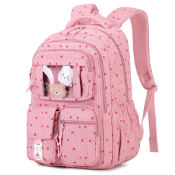 Mochila escolar PIG PIG GIRL em veludo cotelê rosa com morangos, estilo ita bag, 21,8 L