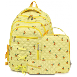 Mochila escolar com estampa de abacaxi com lancheira e estojo para meninas e adolescentes, 17", múltiplos compartimentos