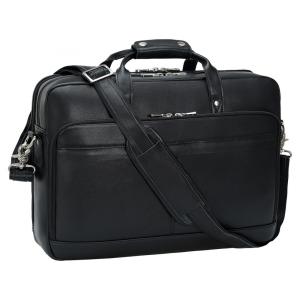 Bolsa Carteiro Masculina de Couro Grão Integral para Laptop com 17 Polegadas, Masa Kawa, Preta