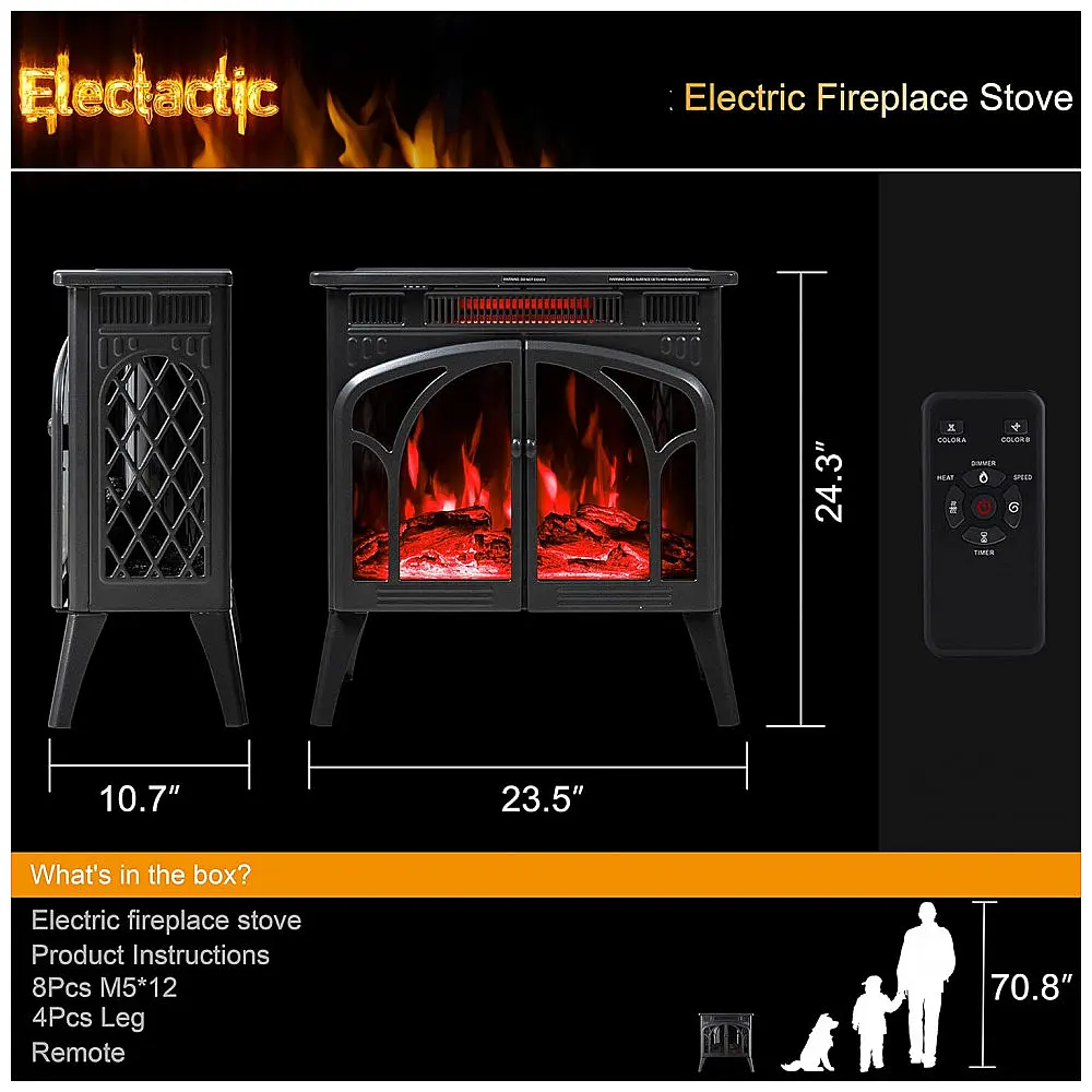 Lareira Elétrica Portátil Autônoma com Chamas Realista 3D, 4 Cores Variáveis e Controle Remoto, 110V 1500W, Electactic, Cinza — foto 2