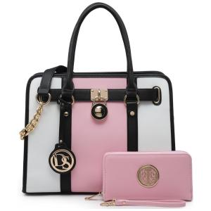Bolsa Feminina em Dois Tons com Alça Superior e Carteira, Branca e, DASEIN KC XL 02 7103 W PK, WT FN FBA, Rosa claro