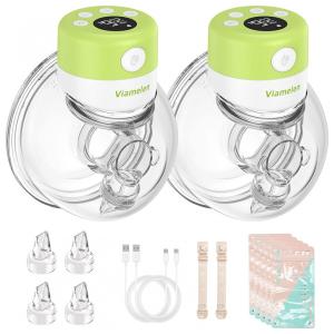 Bomba Tira Leite Viamelen Dupla Portátil com Painel Digital 2 Modos, 9 Níveis de Sucção e , Verde