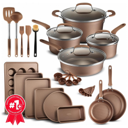 Conjunto de Panelas e Frigideiras Antiaderentes em Alumínio com Utensílios, 23 Peças, BAKKEN Swiss, Bronze