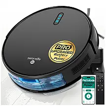 Robô Aspirador SereneLife 2 em 1 com Mop Preto 2000Pa App Control 4 Modos