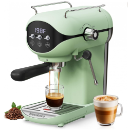 Nesskoko Máquina de Espresso Semi Automática 20 Bar Verde com Espumador de Leite e Chave Toggle Compacta para Café Latte e Cappuccino