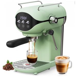 Nesskoko Máquina de Espresso Semi Automática 20 Bar Verde com Espumador de Leite e Chave Toggle Compacta para Café Latte e Cappuccino