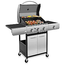 Churrasqueira a Gás 42.000 BTU com 3 Queimadores, 2 Portas e 1 Queimador Lateral em Aço Inoxidável, ANTARCTIC STAR, Prateado