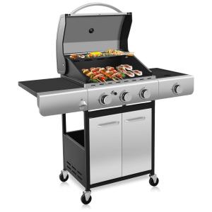 Churrasqueira a Gás 42.000 BTU com 3 Queimadores, 2 Portas e 1 Queimador Lateral em Aço Inoxidável, ANTARCTIC STAR, Prateado