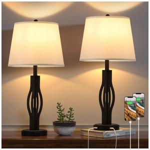 Kit 2 Luminárias de Mesa Vintage em Metal com USB, SEEALLE, Preto