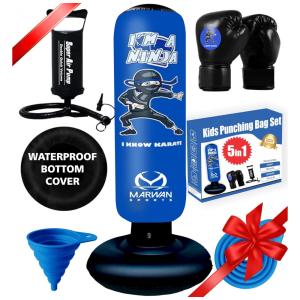Marwan Sports Bolsa de Pancada Inflável 5 em 1 para Crianças com Luvas de Boxe – 160 cm, Base Estável e Retorno Rápido