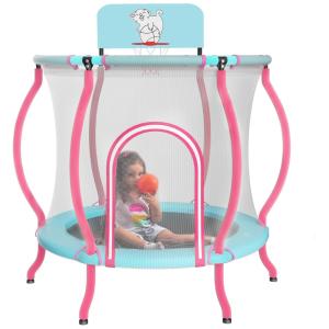 Trampolim Infantil Merax 48 com Rede de Segurança e Cesta de Basquete Ideal para Diversão das Crianças